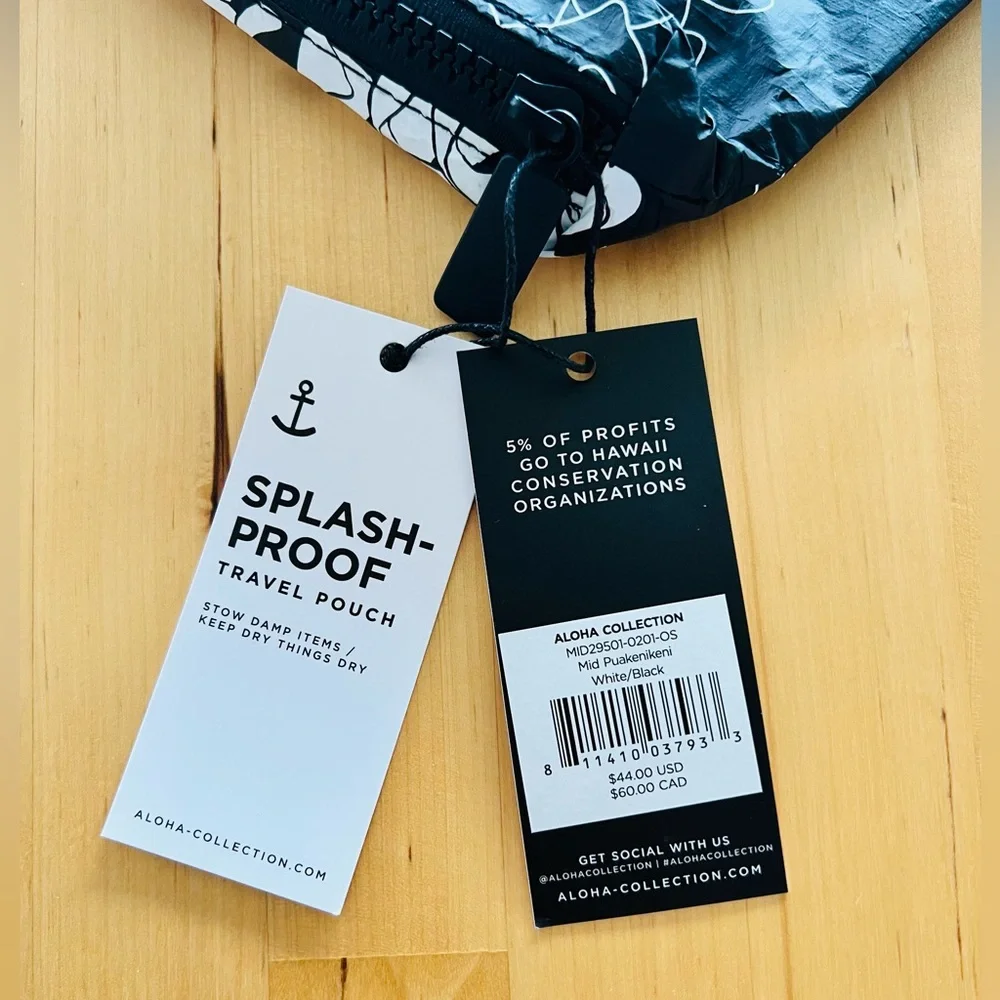 ALOHA Collection 🌺 Black and White Mid Size Travel Pouch - Puakenikeni - Picture 5 of 9